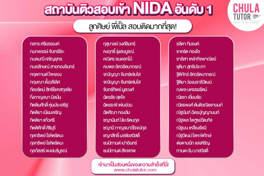 รายชื่อ นักเรียน บ้างส่วน ของพี่เปิ้ล ที่สอบติด NIDA