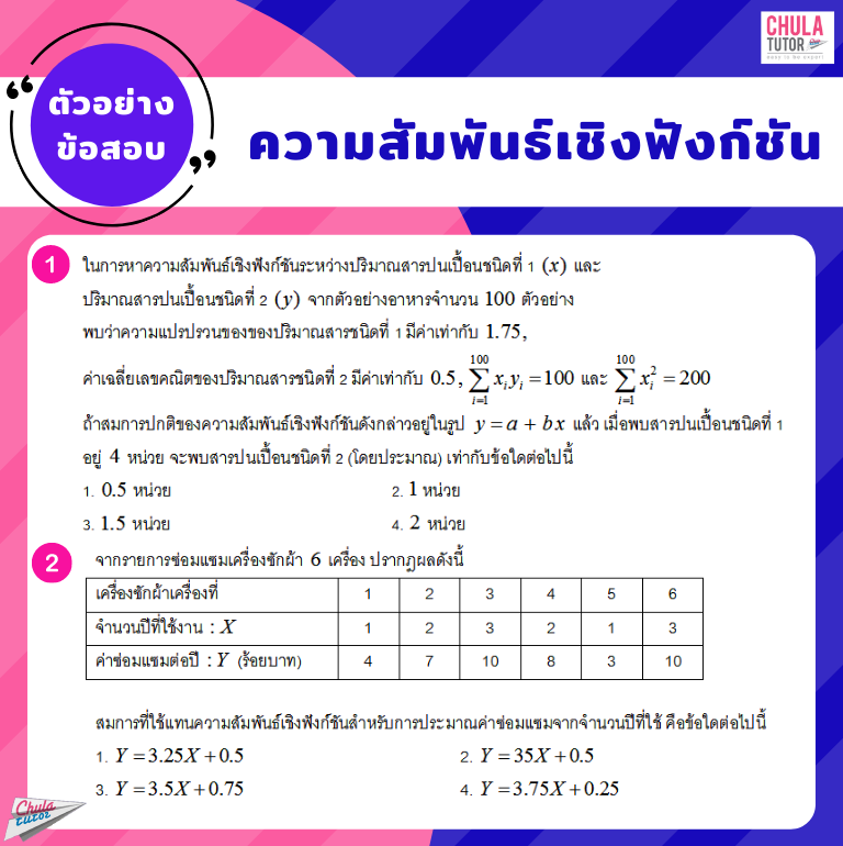 ตัวอย่างข้อสอบ ความสัมพันธ์เชิงฟังก์ชัน 