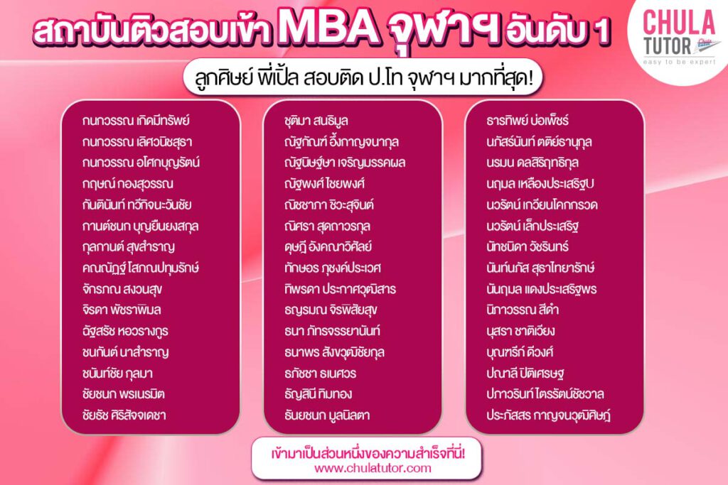 รายชื่อ นักเรียน บ้างส่วน ของพี่เปิ้ล ที่สอบติด MBA จุฬาฯ -1
