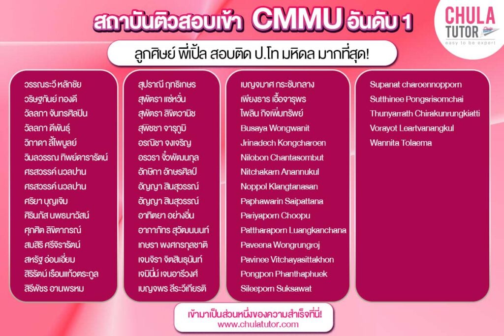 รายชื่อ นักเรียน บ้างส่วน ของพี่เปิ้ล ที่สอบติด CMMU