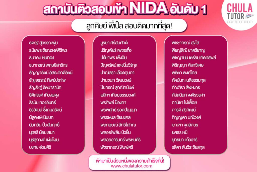 รายชื่อ นักเรียน บ้างส่วน ของพี่เปิ้ล ที่สอบติด NIDA -1